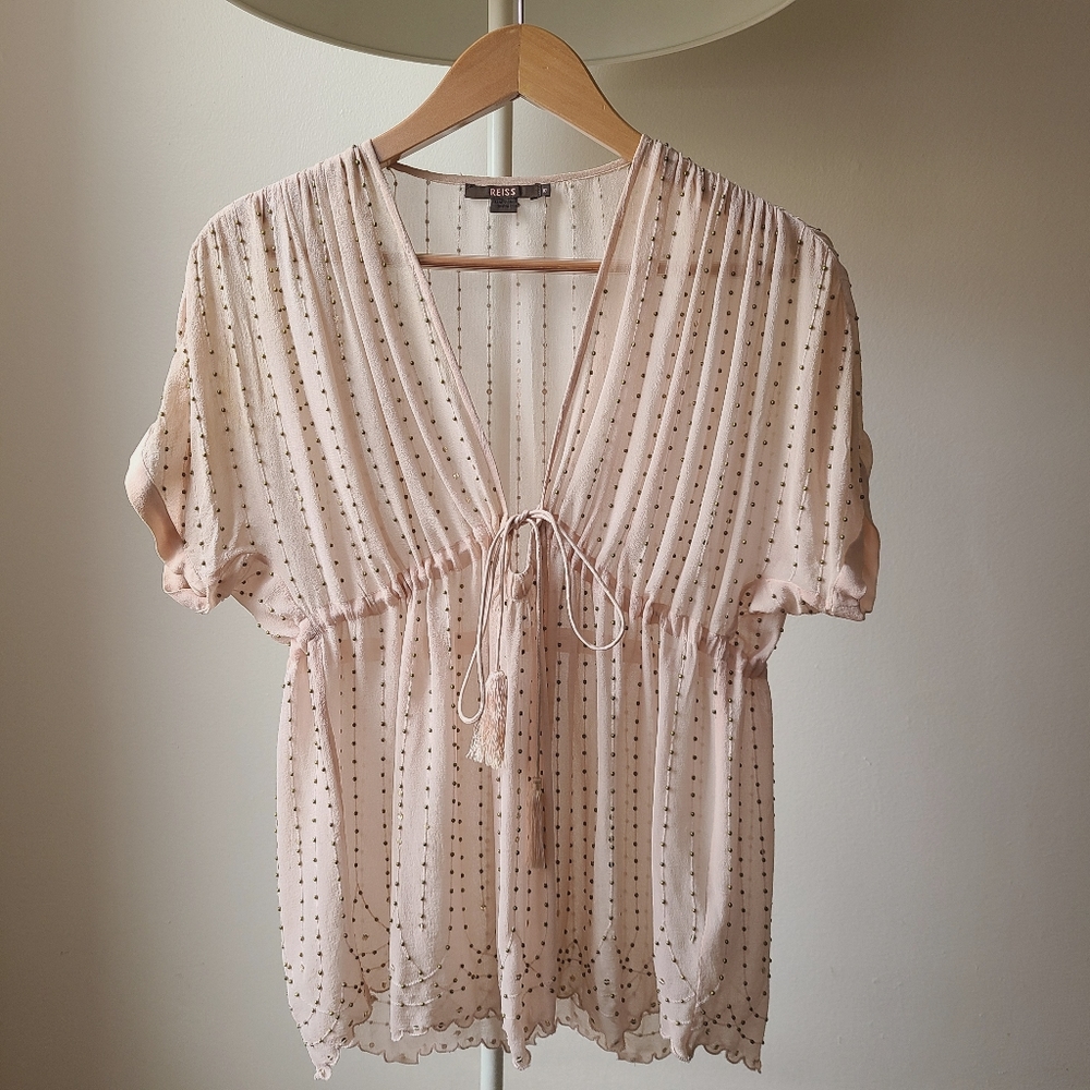 Reiss silk blouse w/ beading, silk lining - sz 10